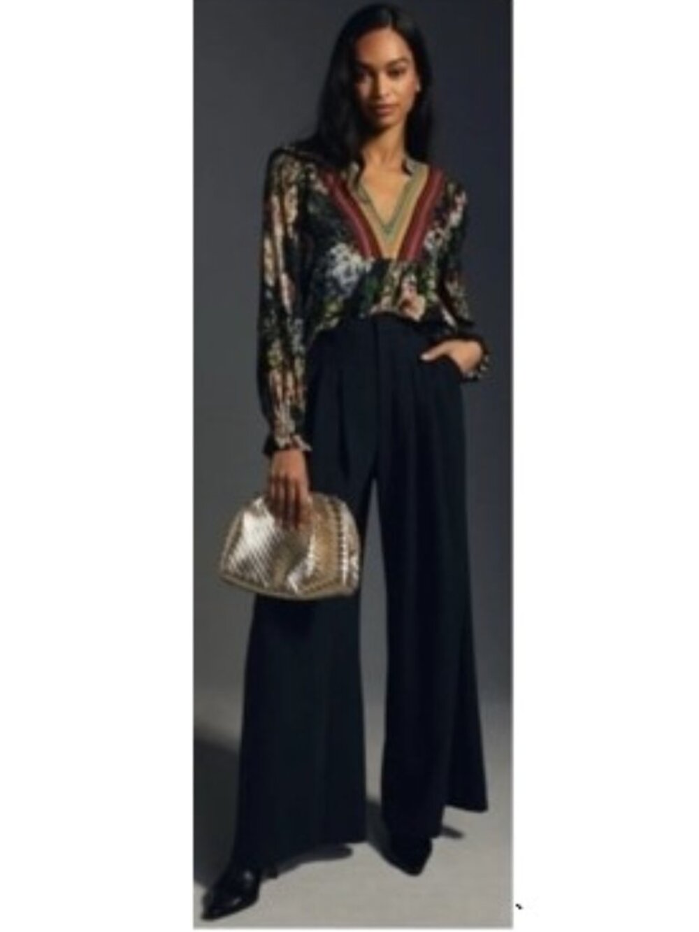 Anthropologie Bl-nk Stephanie Top in Dark Floral Print Long Sleeves – Size Small - Picture 4 of 9